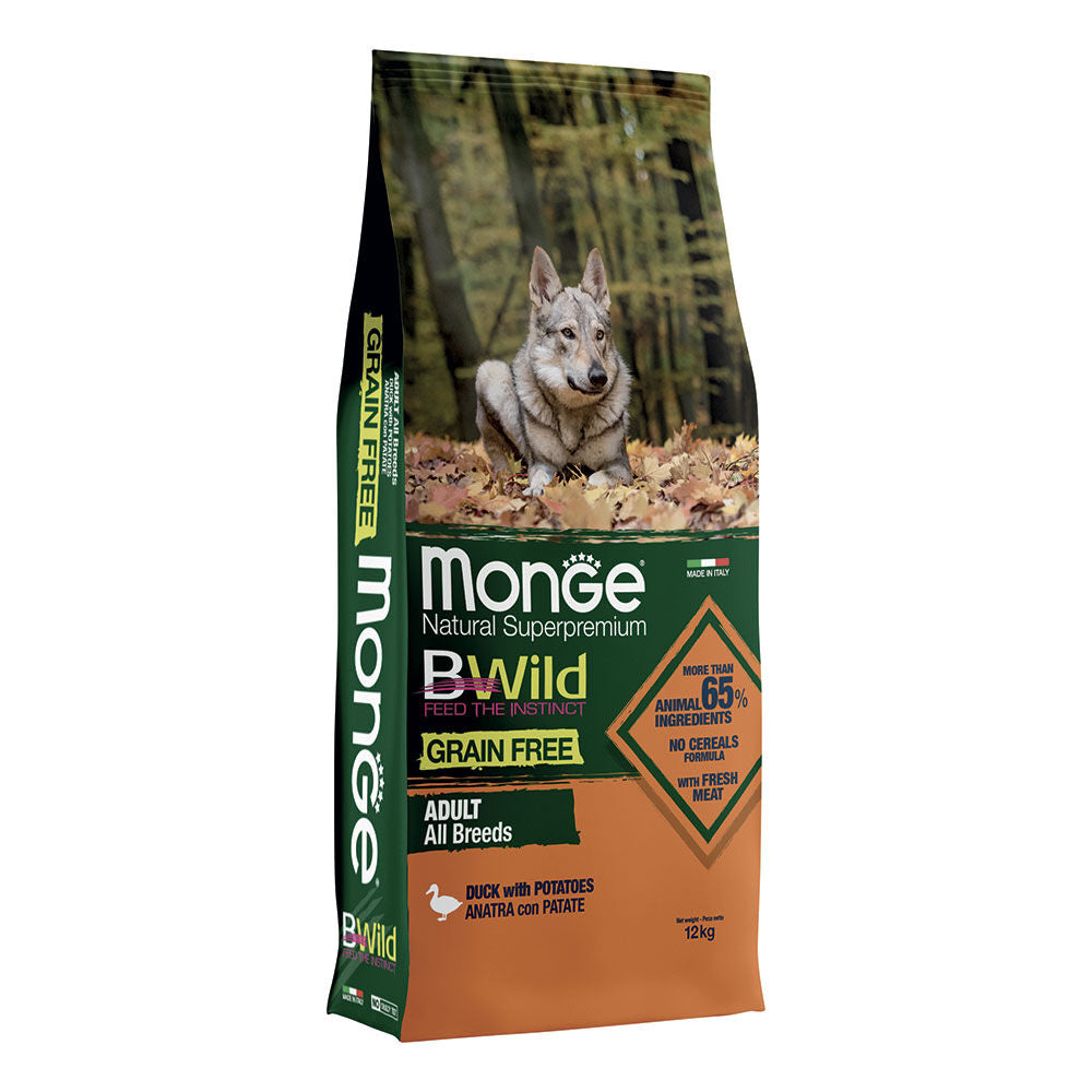 Monge BWild Anatra e Patate 12kg cane adulto tutte le taglie, grain free con carne fresca, patate e supporto intestinale Monge BWild Anatra e Patate 12kg cane adulto tutte le taglie, grain free con carne fresca, patate e supporto intestinale